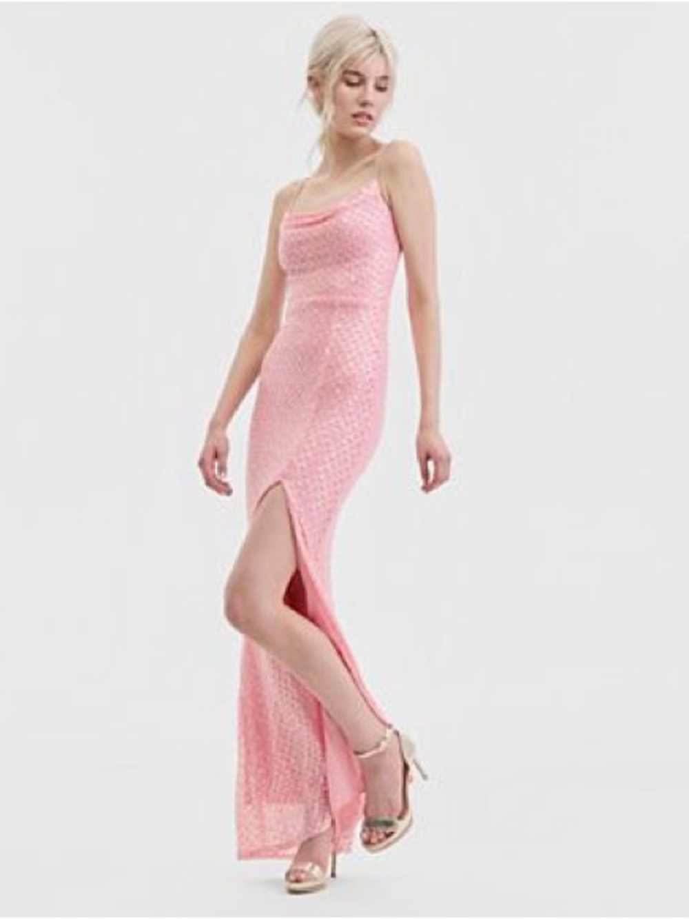 B Darlin Juniors' Beaded V-Neck Lace-Up-Back Gown